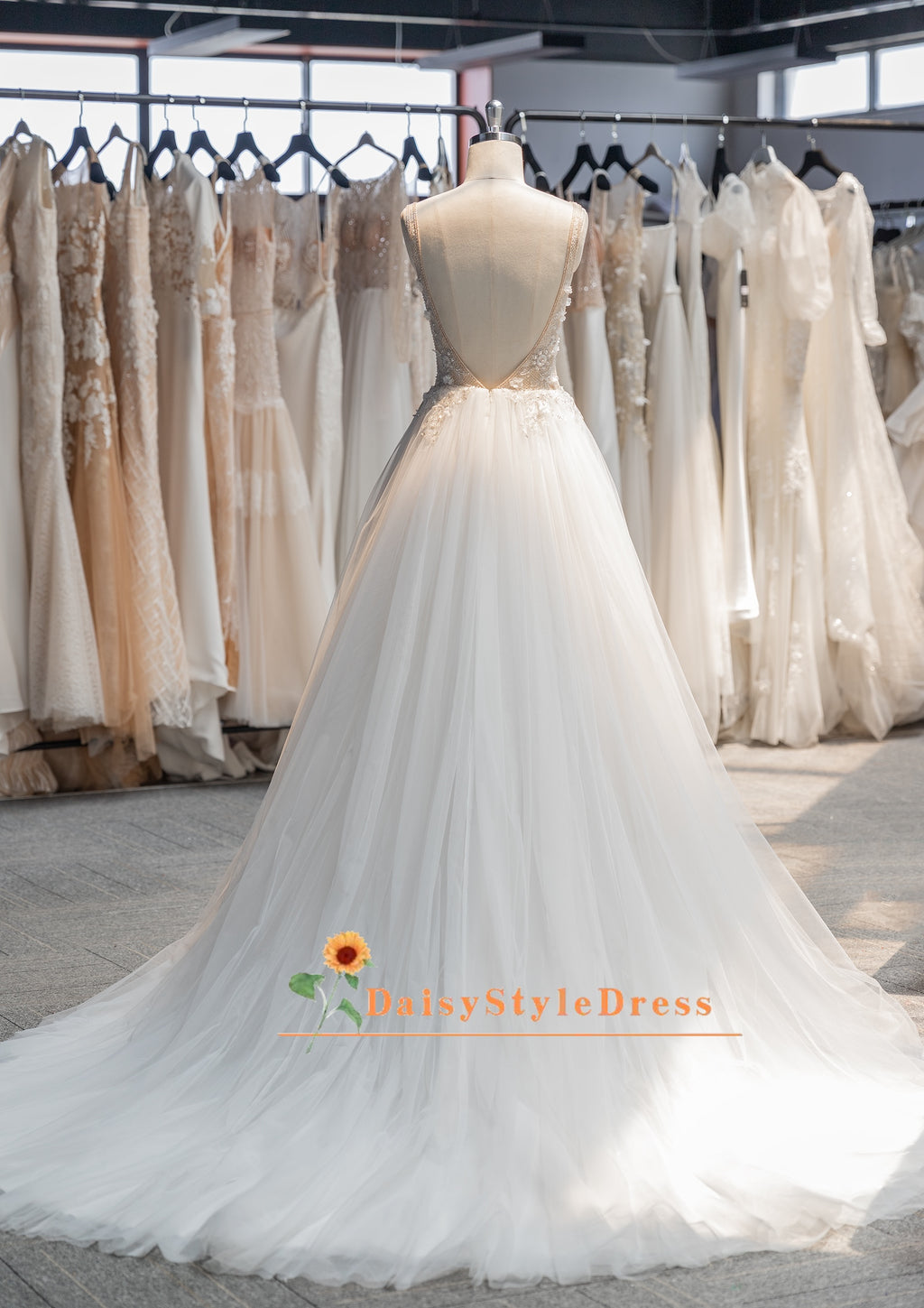 Tulle Skirt Summer Low Back Wedding Dress