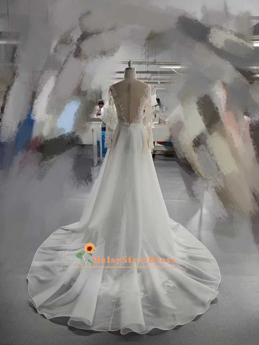 V-Back Wedding Dress with Train
