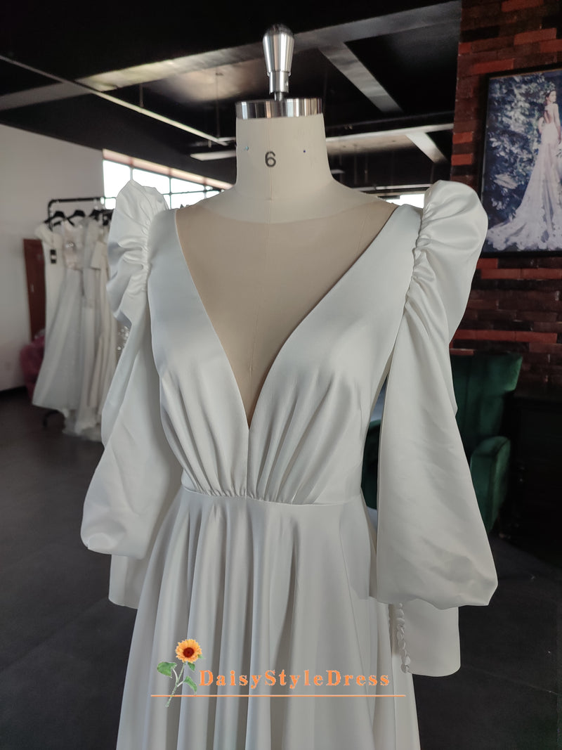 V-Neck Satin Wedding Gown