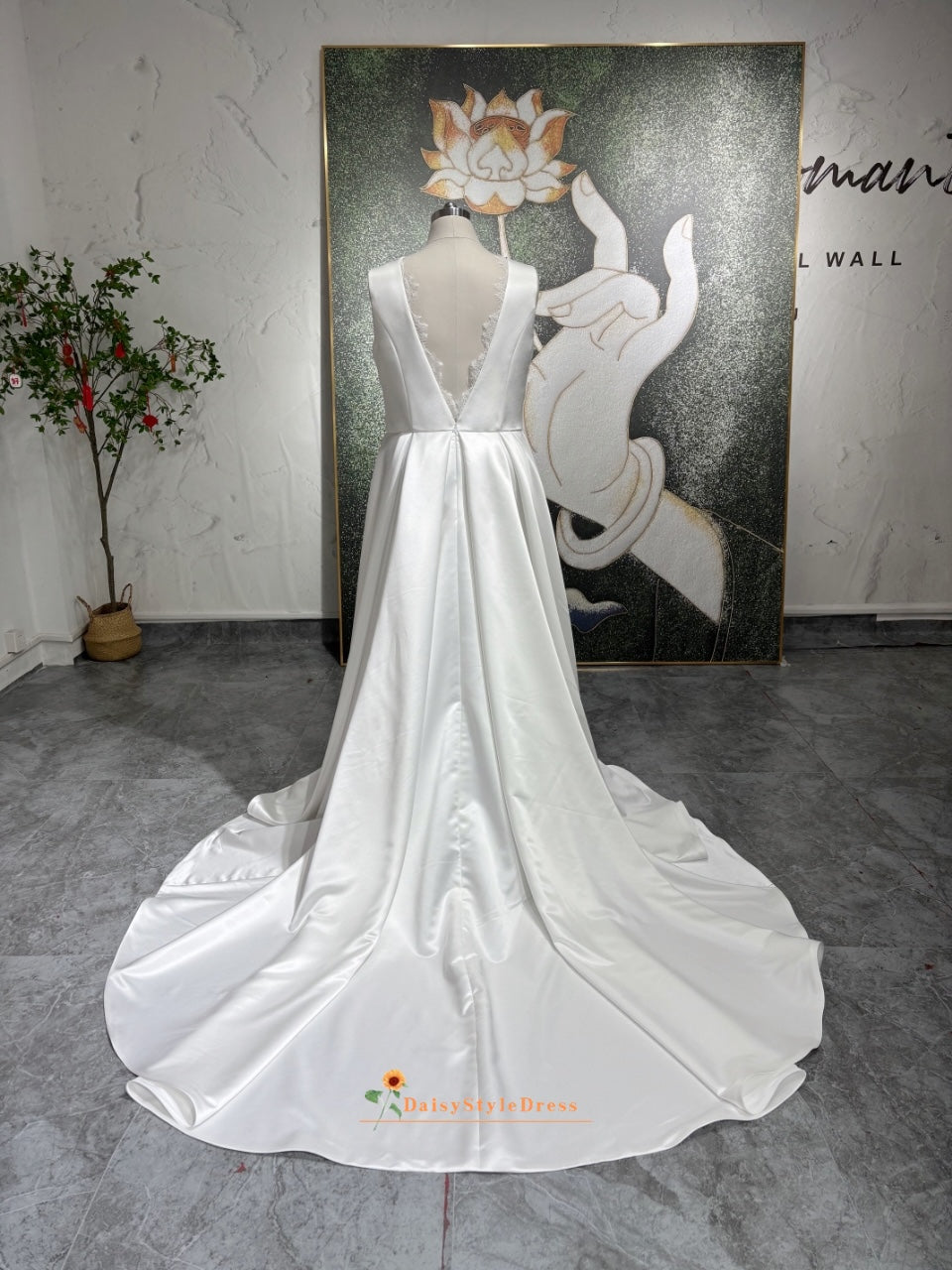 V-neckline Low Back Plus Size Wedding Dress