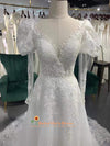 V neck long sleeve wedding dress