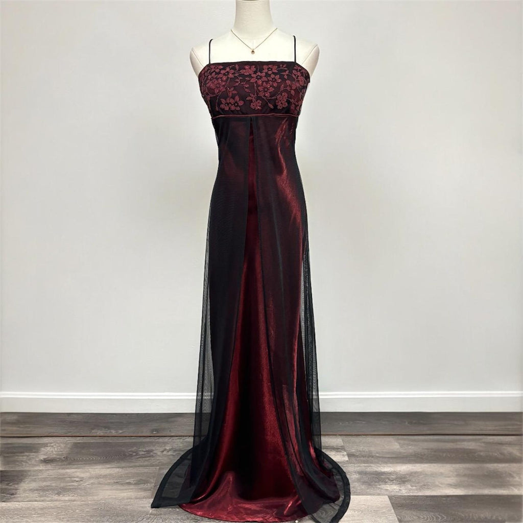 Vintage 90’s Red Black Beaded Prom Dress Formal Dress 