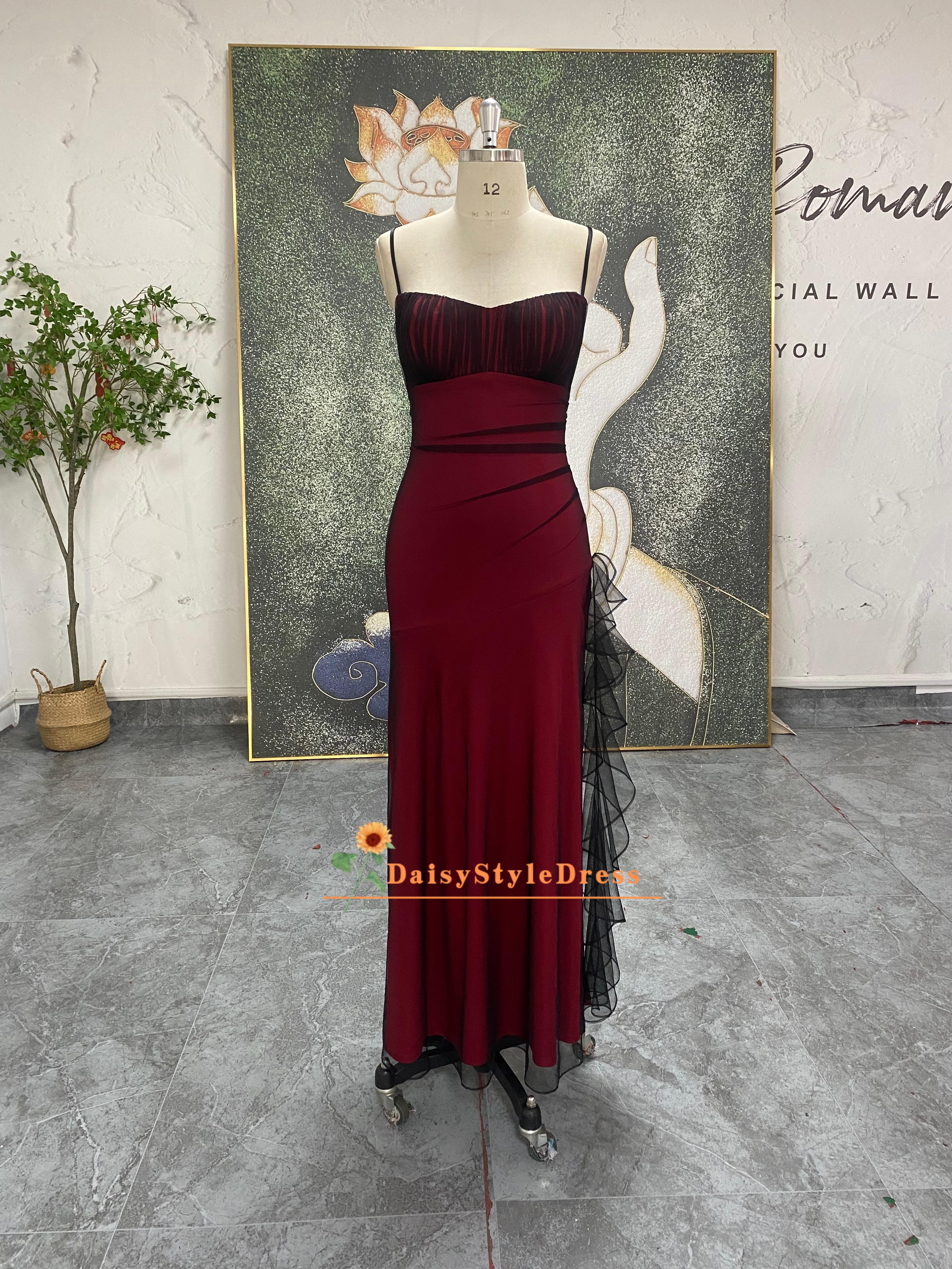 90s red and black layered mesh dress Formal Dresses Mesh Mesh Square Neck Glitter Split Maxi Dress For  Party/Clubbing