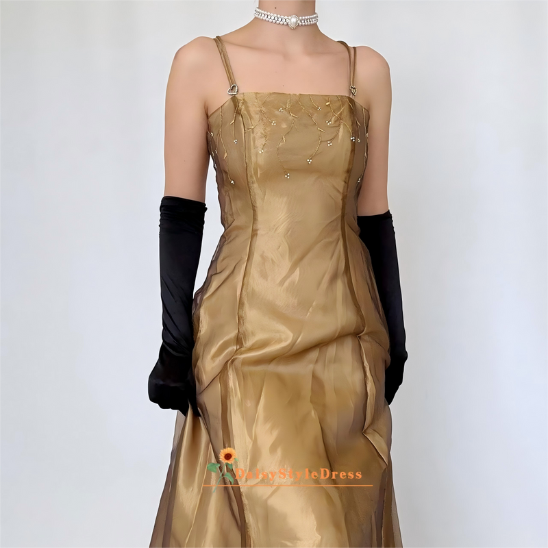 A Line Double Straps Light Brown Vintage Party Gown – daisystyledress