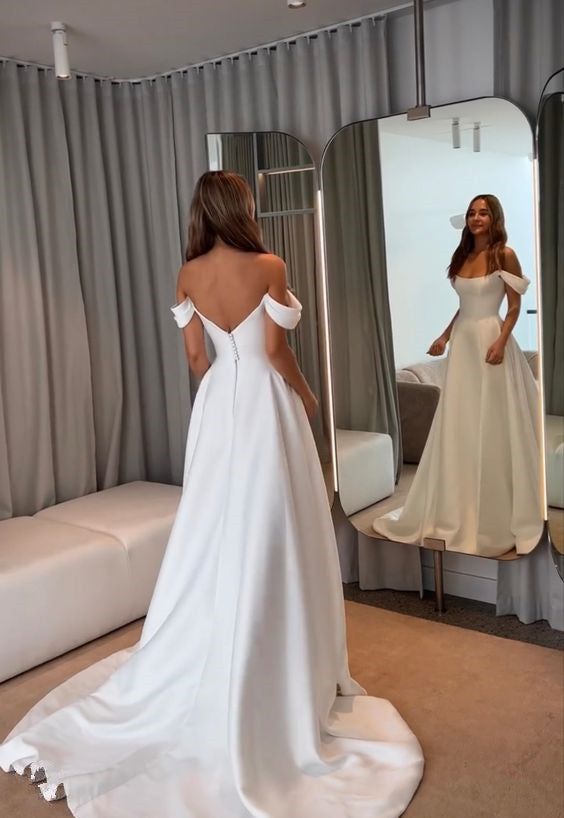 White Mermaid Off Shoulder Satin Dress,