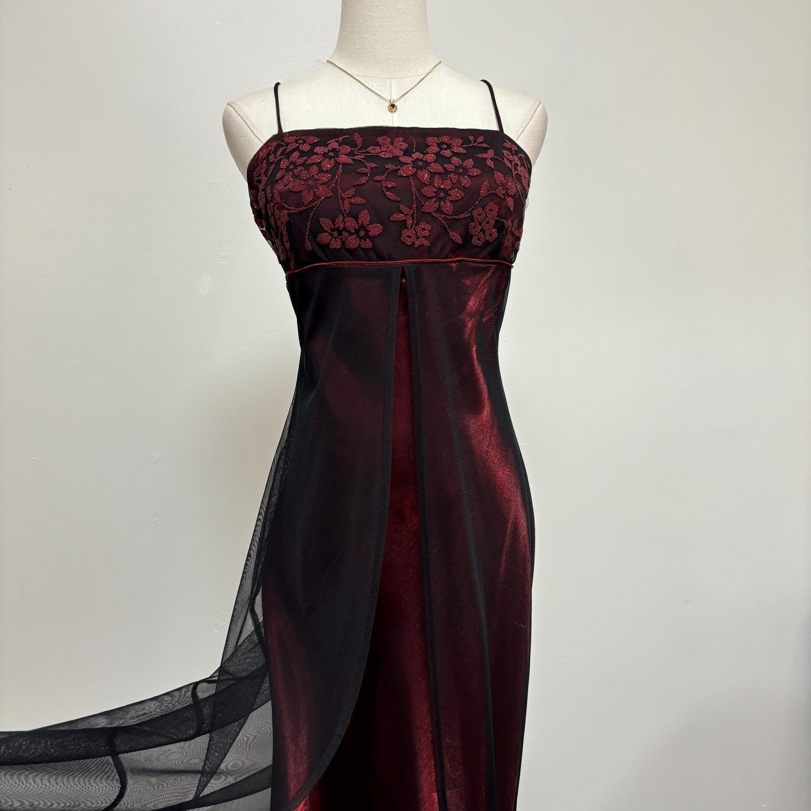 navy blue dress for baby girl Beaded Wine Red and Black Vintage 90'S Prom Dress – daisystyledress main image 0