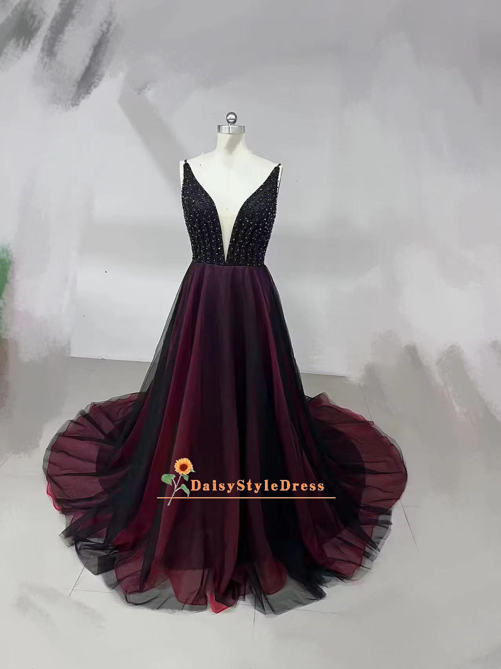 black and red evening dress