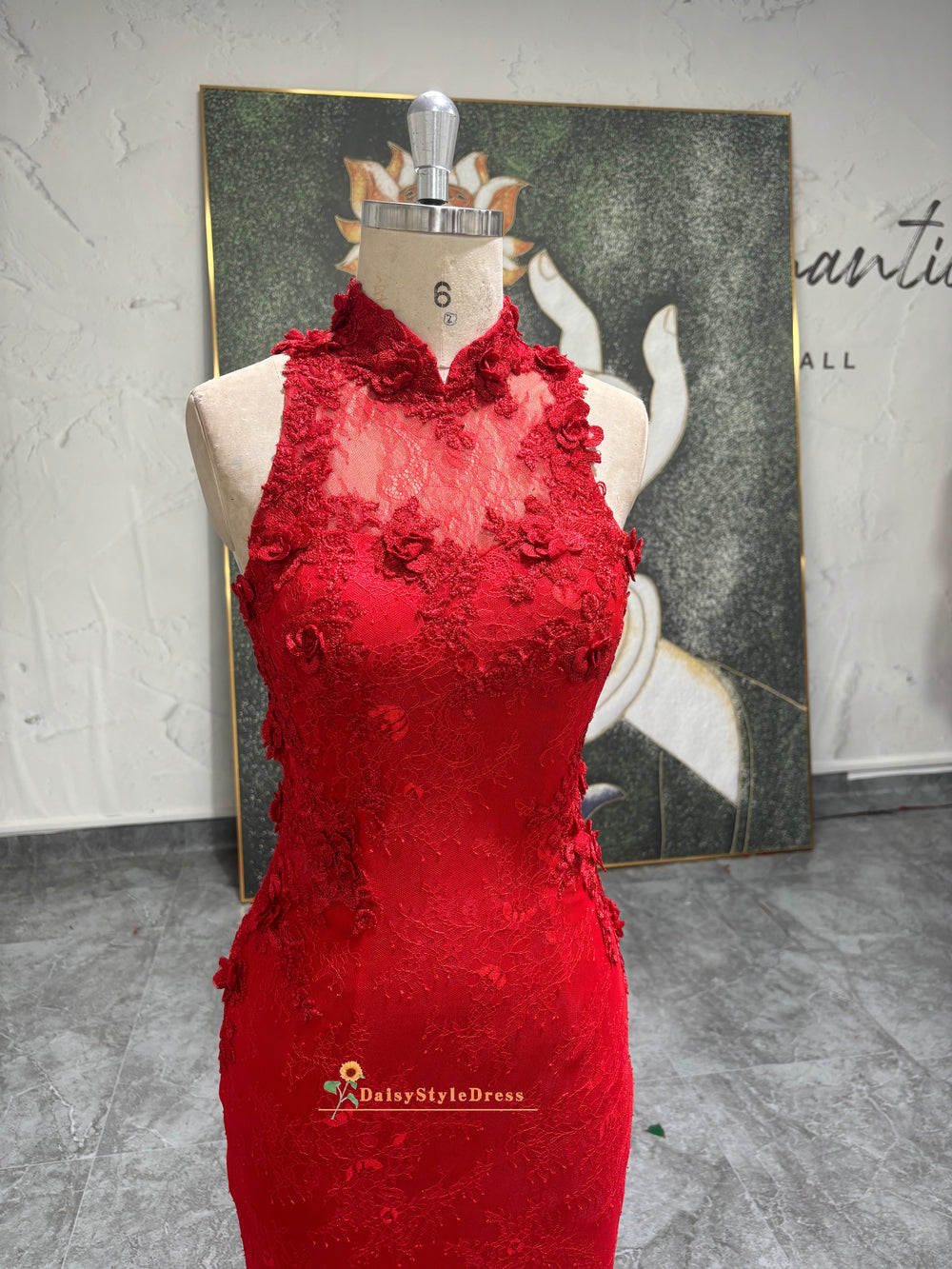 Vintage Mermaid Red Lace Wedding Dress daisystyledress Vintage Mermaid Red Lace Wedding Dress daisystyledress