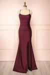 Vintage Square Neckline Slit Burgundy Party Dress