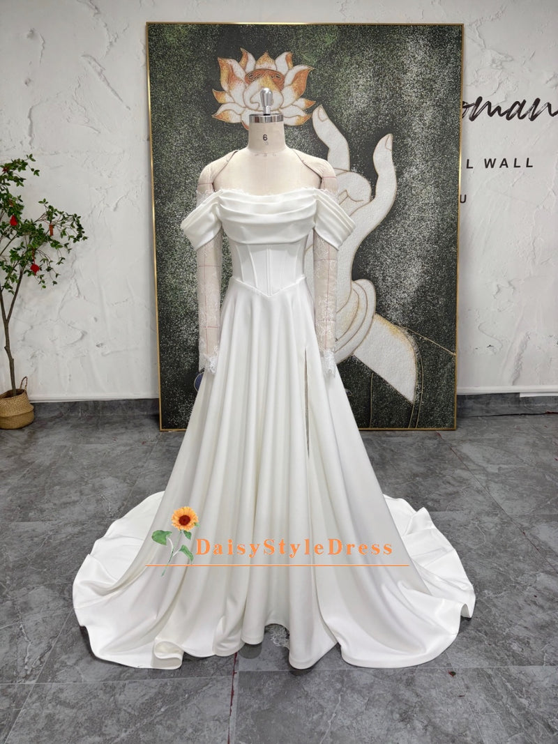 long sleeve slit wedding dress