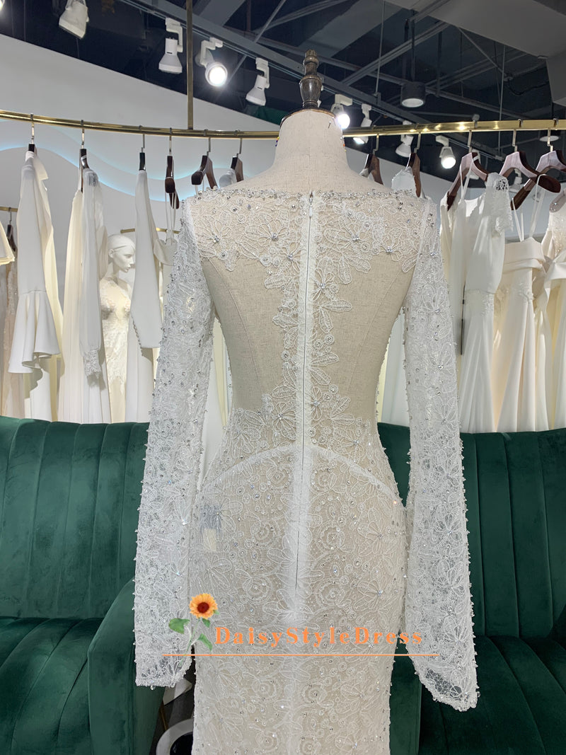 mermaid high quality long sleeve wedding dress