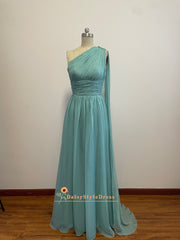 one shoulder chiffon evening dress