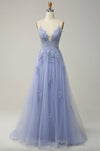 Sexy Back Lavender Lace Prom Dress