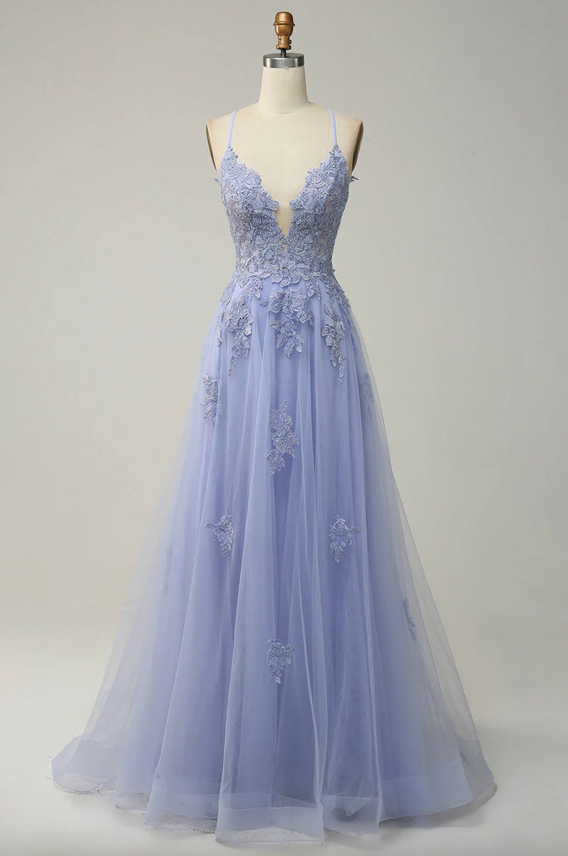 Sexy Back Lavender Lace Prom Dress