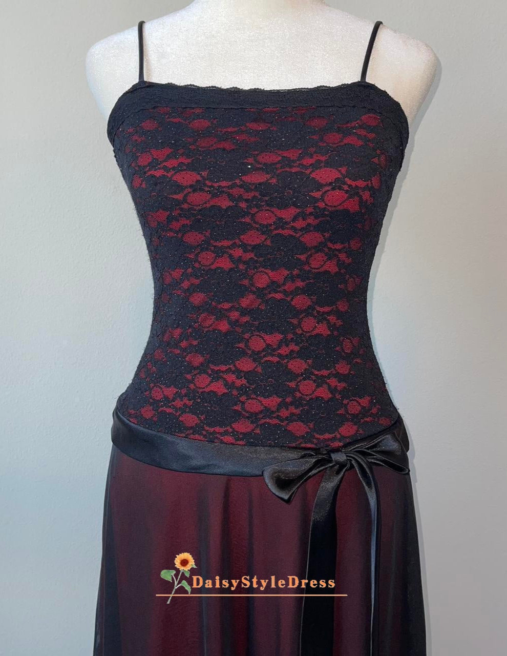 Knee Length Red and Black Lace Homecoming Dress daisystyledress Knee Length Red and Black Lace Homecoming Dress daisystyledress