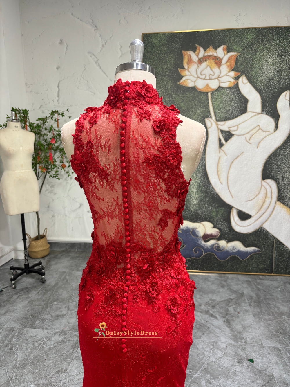 Vintage Mermaid Red Lace Wedding Dress – daisystyledress Vintage Mermaid Red Lace Wedding Dress – daisystyledress