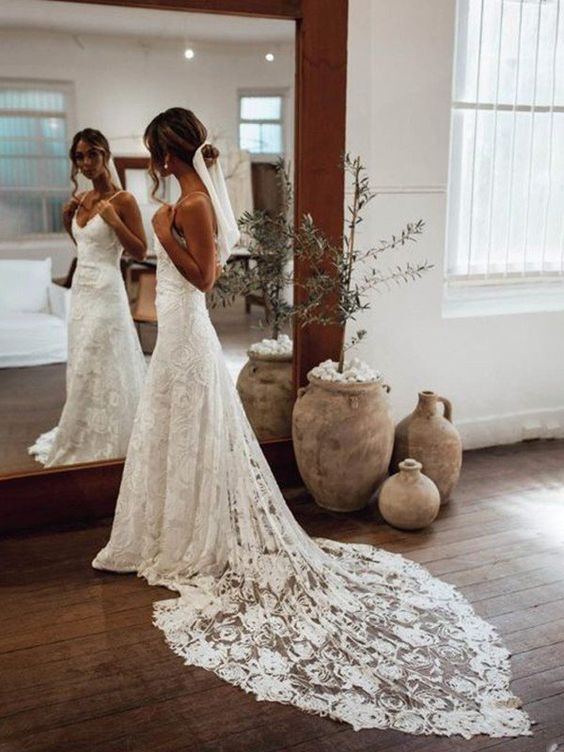 fitted lace boho wedding dress