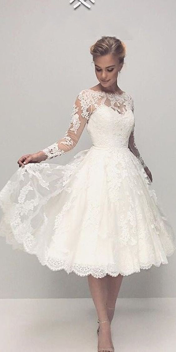 Vintage Ball Gown Long Sleeve Short Wedding Dress – daisystyledress