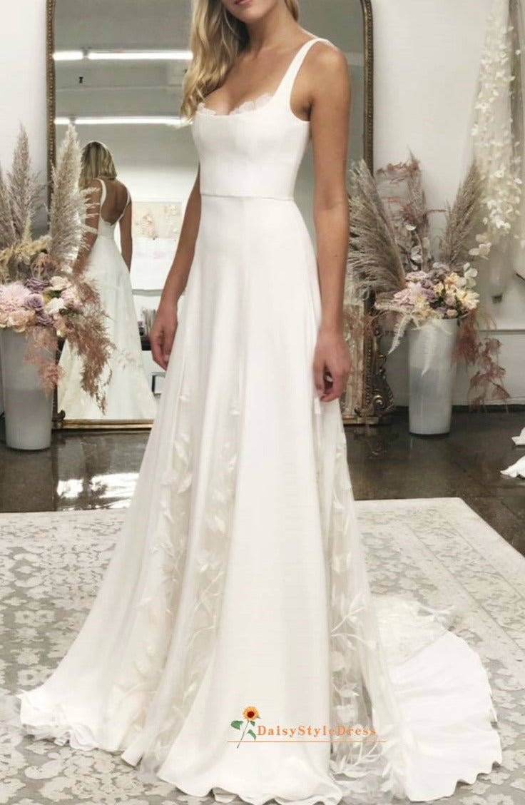 A line Square Neckline Wedding Dress – daisystyledress