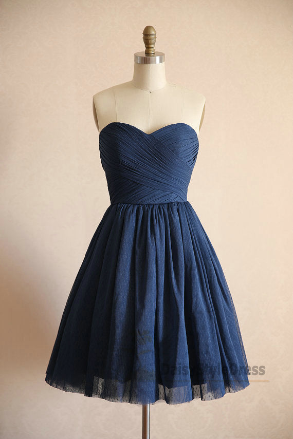 Navy Blue Short Length Bridesmaid Dresses Cute Knee Length Navy