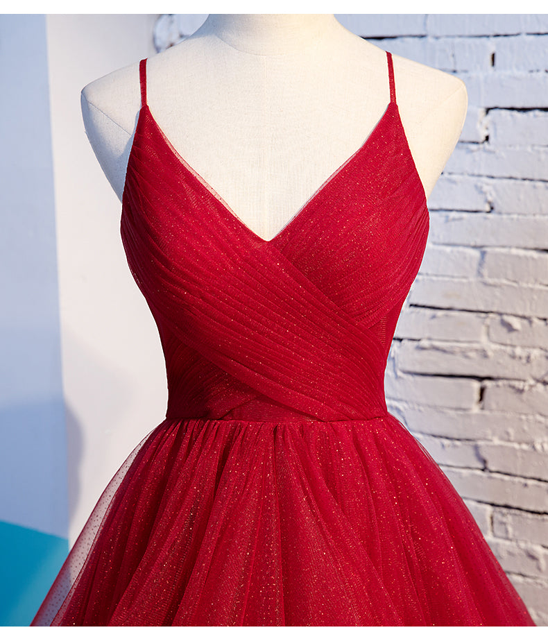 Fashion Spaghetti Straps Ball Gown Dark Red Prom Dress - daisystyledress