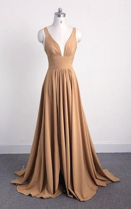 Sexy V-neckline Champagne Slit Bridesmaid Dress daisystyledress Sexy V-neckline Champagne Slit Bridesmaid Dress daisystyledress