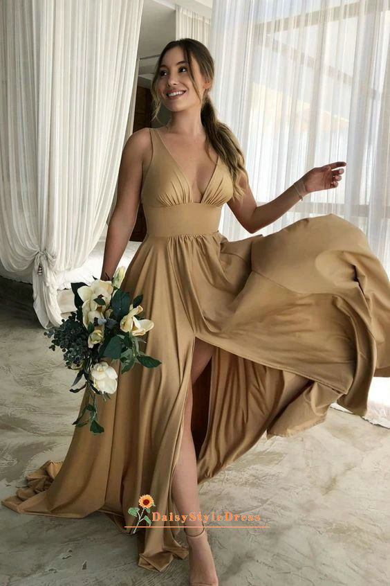long champagne bridesmaid dress