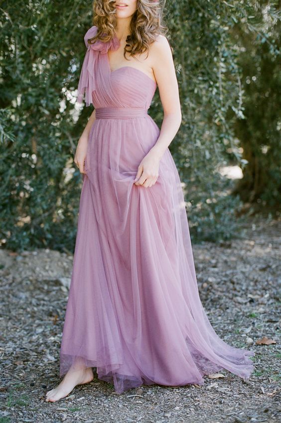 One Shoulder Light Purple Bridesmaid Dress