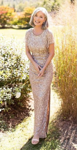 Gold Sequins Mother of The Groom Dress