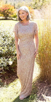 gold dequins wedding guest dress