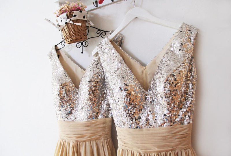 gold sequins bridesmaid dress