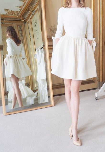 Knee length Informal Long Sleeve Wedding Dress 