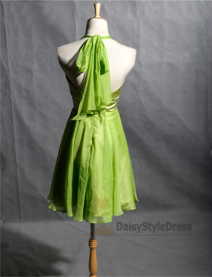 Knee Length Halter Neckline Light Green Homecoming Dress - daisystyledress