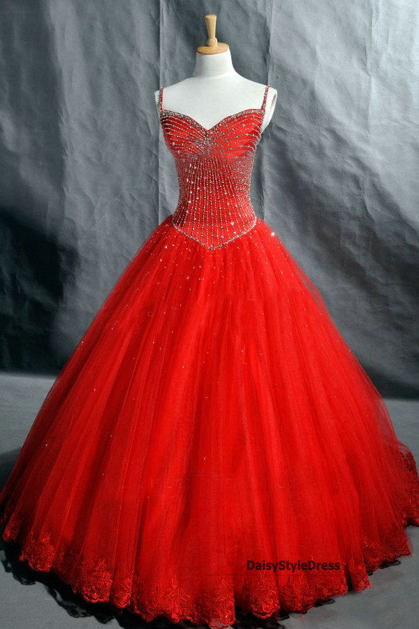 Ball Gown Spaghetti Straps Red Wedding Dress - daisystyledress