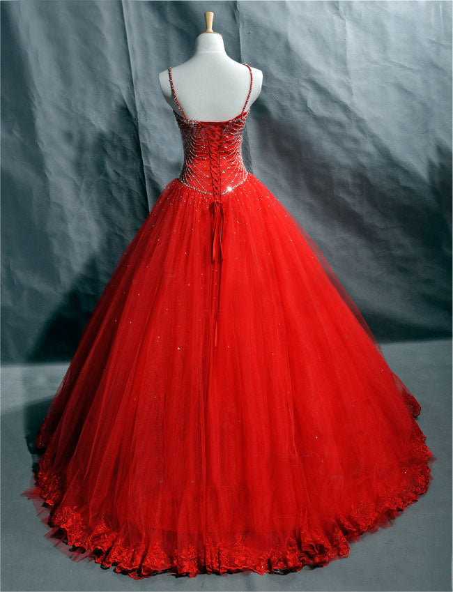 red sexy wedding dresses Contrast Color Red and White Sweetheart Tulle Sexy Wedding Dress Ball Gown