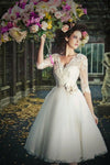 Informal Tea Length Long Sleeve Vintage Wedding Dress - daisystyledress