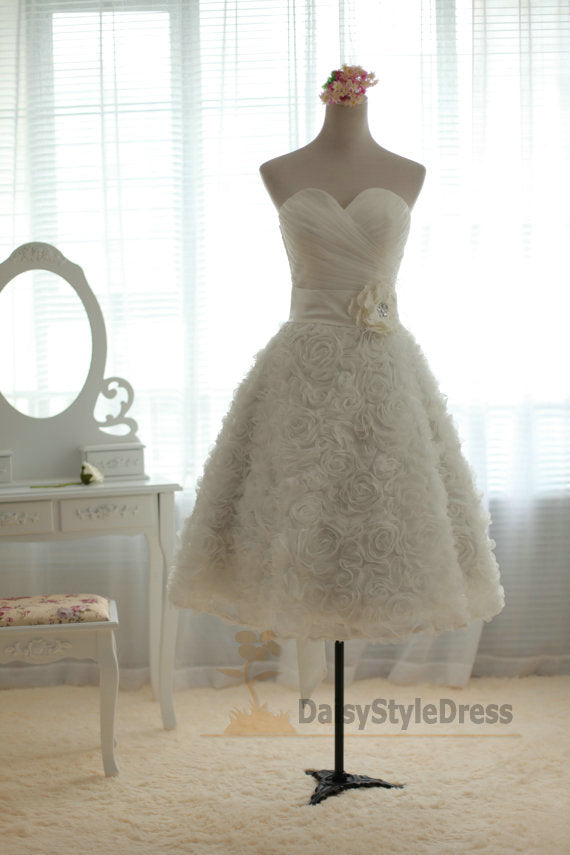 Informal Short Wedding Dress with Handmade Floral Skirt - daisystyledress