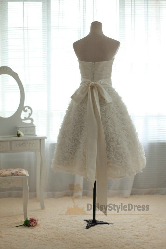 Informal Short Wedding Dress with Handmade Floral Skirt - daisystyledress