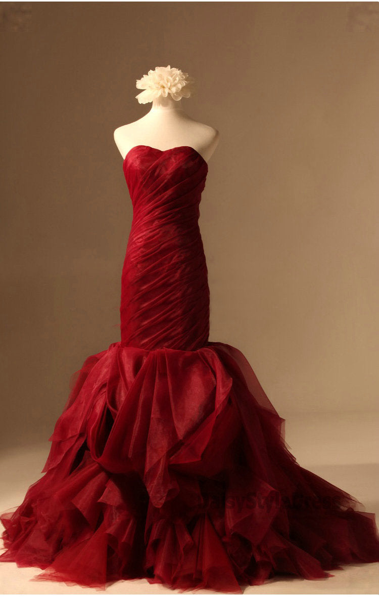 mermaid burgundy wedding dress Burgundy Mermaid Queen Anne Long Formal Dress with Lace Long Sleeves