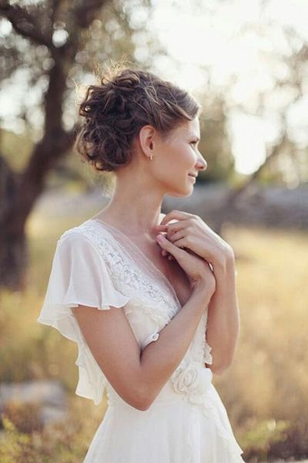 A line V-neckline Chiffon Outdoor Wedding Dress - daisystyledress