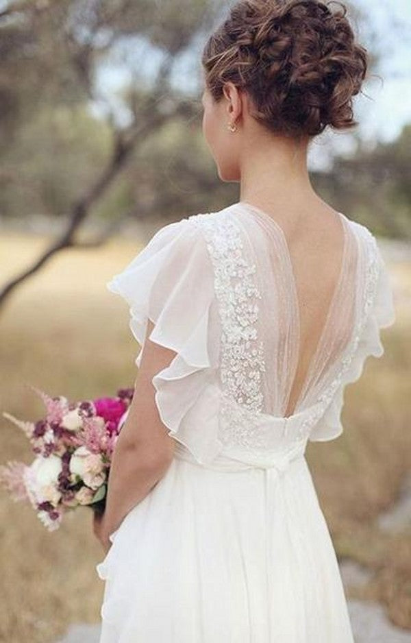 A line V-neckline Chiffon Outdoor Wedding Dress - daisystyledress