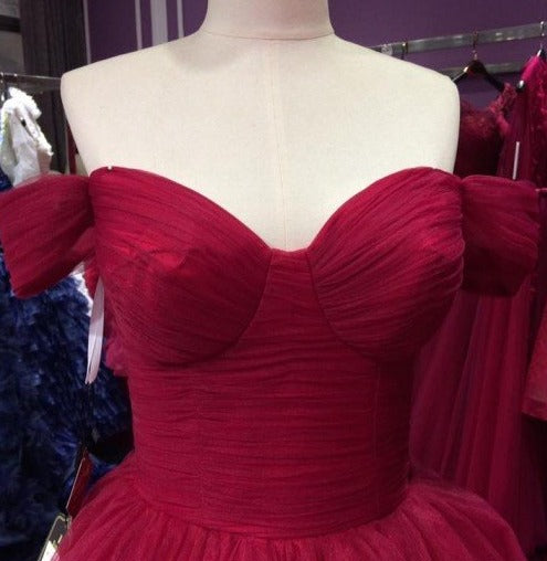 Ball Gown Off Shoulder Sleeve Burgundy Wedding Dress - daisystyledress