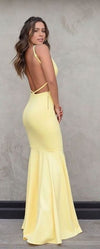 Spaghetti Straps Light Yellow Long Prom Dress - daisystyledress