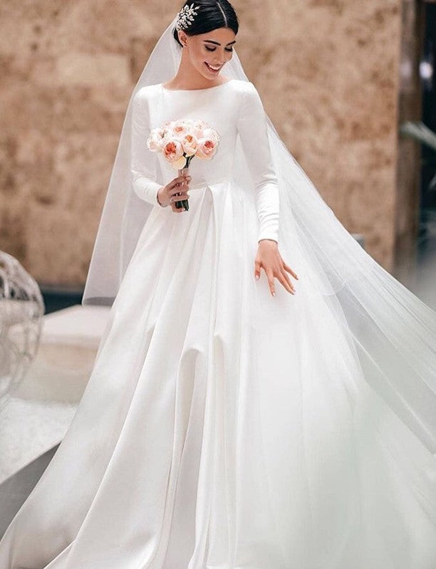 modest long sleeve ivory wedding dress