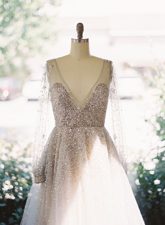 Beaded Long Sleeve Wedding Dress