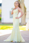 fitted yellow prom dress