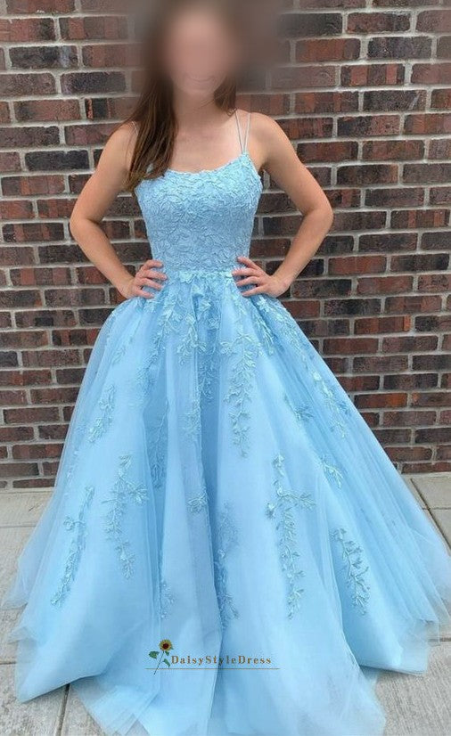Ball Gown Blue Criss Cross Back Prom Dress daisystyledress Ball Gown Blue Criss Cross Back Prom Dress daisystyledress