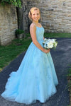 long blue prom gown