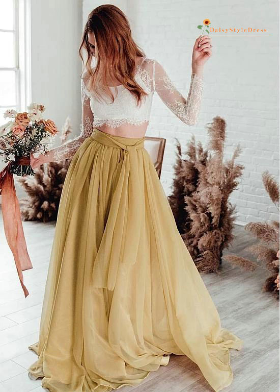 Skirt Boho Wedding Dress Piece Long Sleeve Boho Two Piece Wedding Dress  Piece Wedding Fashion Two