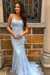 sheath blue prom dress